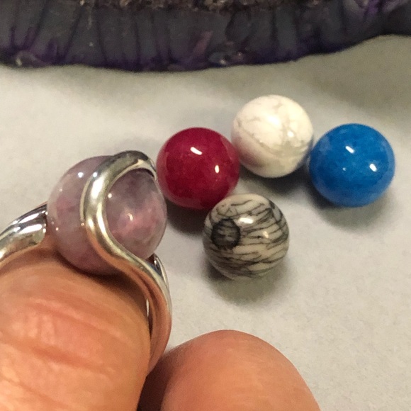 STERLING SILVER INTERCHANGEABLE MARBLE STONE RING - Picture 11 of 12